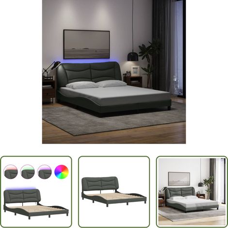 LED-Leuchten - Bettgestell mit LED ohne Matratze "Hvar" Dunkelgrau 160x200 cm Stoff (1/5)