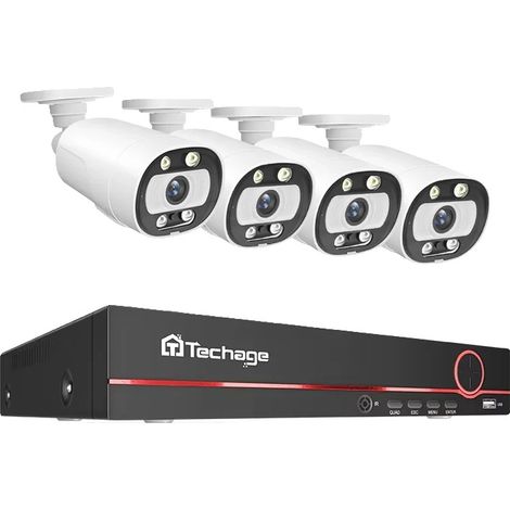 Sistema de cámaras de videovigilancia, resolución de 5 MP, detección de personas mediante IA, NVR de 8 canales, 4 cámaras, 1 TB. (1/2)