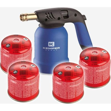 Saldatore a Gas Kemper con Accensione Piezo Più 4 Bombolette di Ricarica