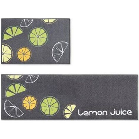 JI0258 Jiyaru Tapis Cuisine Antidérapant Tapis devant Evier Absorbant Décoratif 2 Pièces Citron (1/4)