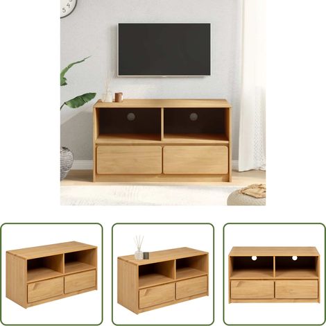 Bois de pin - Meuble TV SAUDA chêne 99x43x55 cm bois de pin massif (1/5)