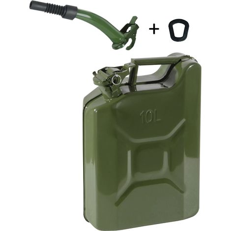 TANICA IN METALLO OMOLOGATA TRASPORTO CARBURANTE ANTISCOPPIO 10 litri + BOCCAGLIO e GUARNIZIONE