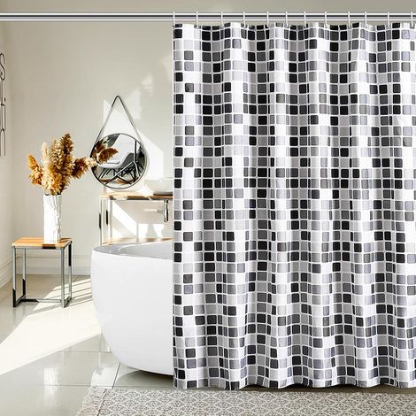 Tenda da bagno XXL in poliestere spesso, antimuffa e impermeabile - Tenda da doccia a mosaico 200 200 cm per ambienti umidi (1/5)
