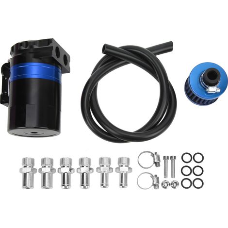 Séparateur d'huile moteur universel bleu aluminium, filtre à double chambre avec chicane interne, protection moteur (1/5)