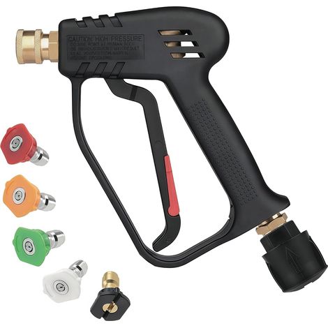 Pistolet de nettoyage à haute pression pivotant avec raccord d'entrée M22-14mm ID, incluant un connecteur rapide compatible avec la série Karcher K2-K7 - Pistolet à déclencheur 4000 PSI pour nettoyage (1/5)