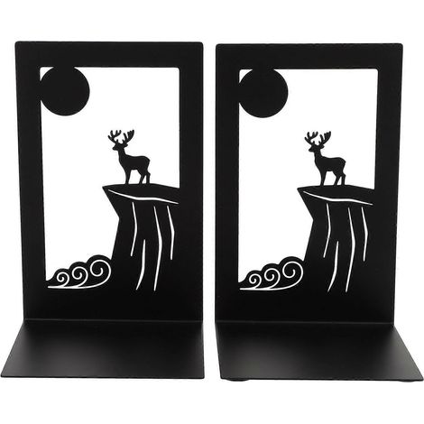 Lot de 2 serre-livres Cliff Elk, accessoires de bibliothèque, fixations de livres en fer (noir)-17X11X10CM-Black