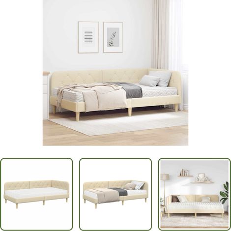 Cadre en L - Cadre de lit d'angle Crème 90 x 190 cm tissu (1/5)