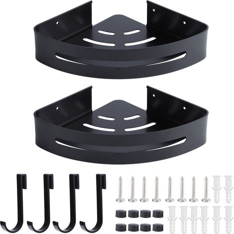 Étagère d'angle noire en aluminium double couche pour salle de bain et maison, rangement mural suspendu. (1/5)