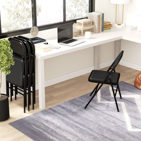 Set di 4 Sedie Pieghevoli, Seduta Imbottita per Sala da Pranzo, Ufficio e Reception, Similpelle, Nero (1/5)