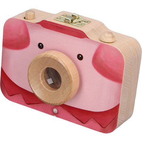 Boîte de rangement pour appareil photo en bois multifonctionnelle en forme de dent de lait, à collectionner, avec cochon rose. (1/5)