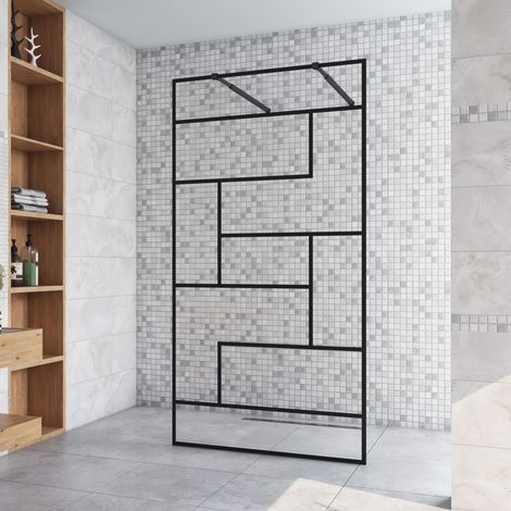 67.7x200cm+ mit 2 73-120cm Schwarz Stabilisator 8mm Nano Sicherheitsglas Walk in unregelmäßige Form Streifen Duschwand Duschabtrennung (1/4)