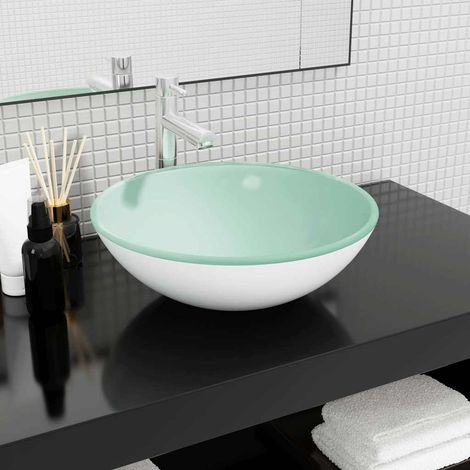 Lavabo de bain-Vasque Verre trempé 42x14 cm Blanc 144178 (1/5)