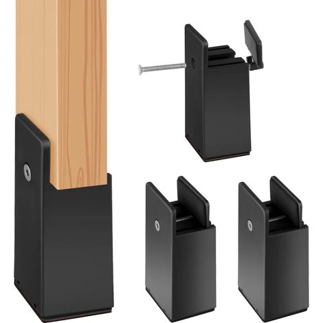 4 Pieds de meubles réglables en hauteur, 10 cm, avec clips à vis, pieds carrés pour table, chaise, lit, canapé (1/5)