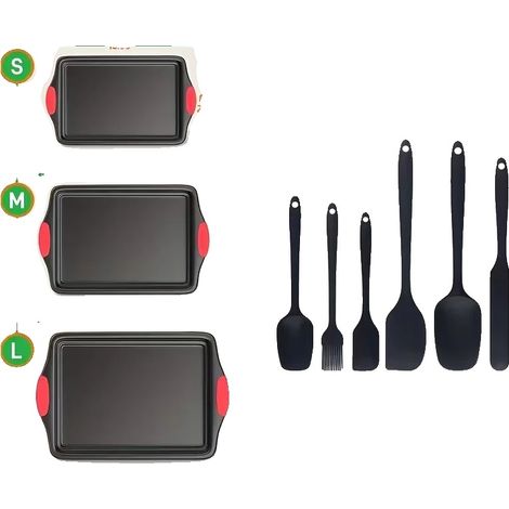 Bandeja para hornear, superficie antiadherente, construcción duradera de acero al carbono, juego de 3 piezas que incluye bandeja y utensilios. (1/2)