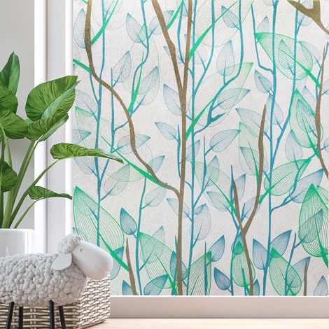 Lntyq Film Fenetre Anti Regard Film Occultant Fenêtre Plantes Vertes 44.5 × 200cm Décoratif Bon Intimité Anti UV Anti Chaleur Non Adhesif pour Chambre Salon Cuisine (1/5)