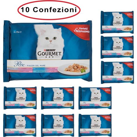 Purina gourmet perle umido gatto piaceri del mare 10 confezioni da 4 buste da 85 grammi