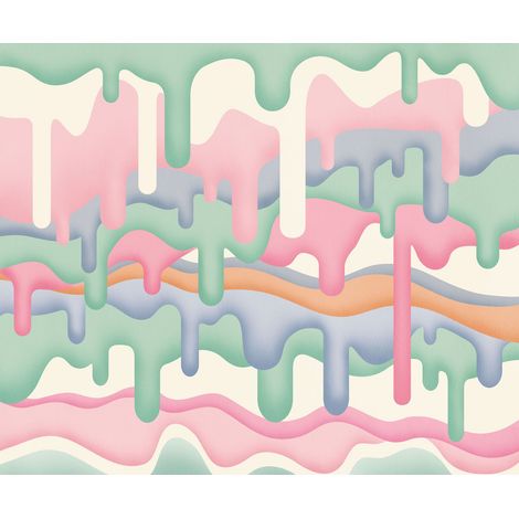 papier peint panoramique effet 3D vert, rose et bleu - Komar (1/4)