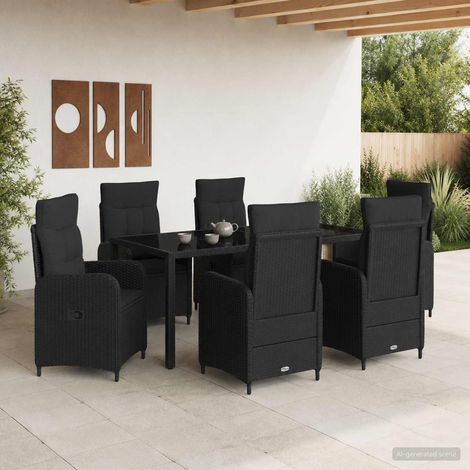 vidaXL Outdoortisch-Set 7 pcs Schwarz 190 x 90 x 75 cm Poly-Rattan (1/5)