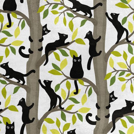 Tela de poliéster Royal Velvet para coser - Motivo de gato negro en un árbol (1/5)
