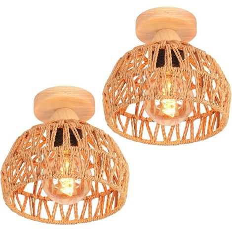 Plafonnier Vintage - - Semi-circulaire - Métal + Corde de chanvre - 60W - Marron (1/5)