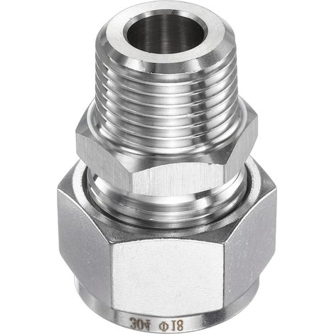 Raccord à Compression 18mm OD x Filetage Mâle 1/2" NPT Adaptateur Droit en Acier Inoxydable Raccord à Tube à Compression pour Tuyaux d'Huile, Gaz, Eau (1/5)