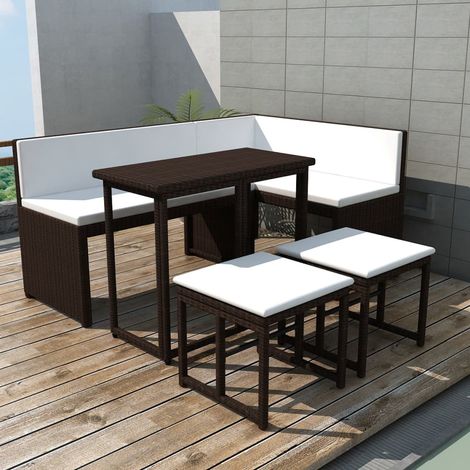 Juego de comedor de jardín 5 piezas ratán PE y acero marrón vidaXL (1/5)