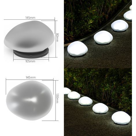Pierres solaires, veilleuses étanches pour une utilisation extérieure, adaptées aux allées de jardin, terrasses et fêtes dans la cour (lumière blanche)-AquaForge (1/5)