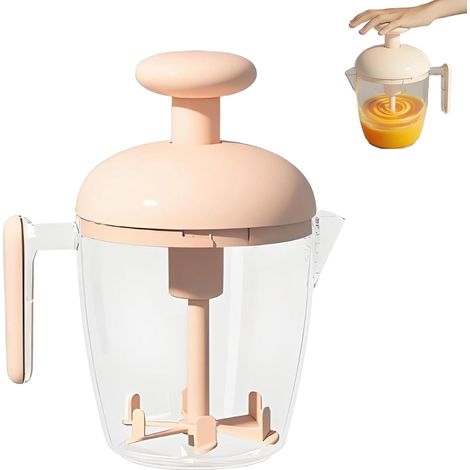 Frusta manuale ergonomica a lame multiple con meccanismo di rotazione a pressione per sbattere le uova e montare il latte. Non necessita di batterie. (1/5)