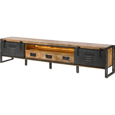 TV-Board Mango / Altholz 260x45x55 natur / grau lackiert / Metall grau BLACKBURN LUX 554 (1/4)