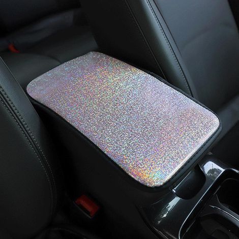 Coussin d’accoudoir de voiture, housse de protection pour console centrale, accessoire scintillant, paillettes multicolores, coussinet décoratif pour boîte, couverture ajustable pour intérieur auto. (1/5)