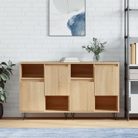 2 pcs Buffets, Meubles de Rangement, Armoires de Cuisines chêne sobois d'ingénierie NKK86322 (1/5)