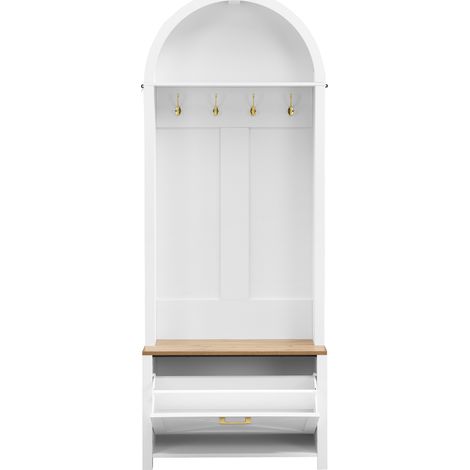Armoire multifonctionnelle avec étagère pour les chaussures, espaces de rangement et crochets. Conçue pour être installée à l’entrée d’un bâtiment. Structure en MDF durable. Design moderne. Pieds en f (1/5)