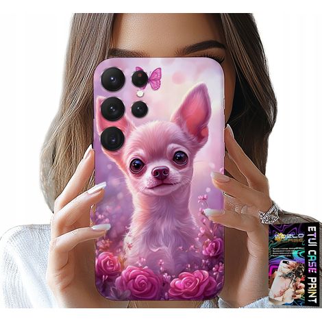 Cover per Samsung Galaxy S22 Ultra - dolce chihuahua su sfondo rosa con fiori (1/5)