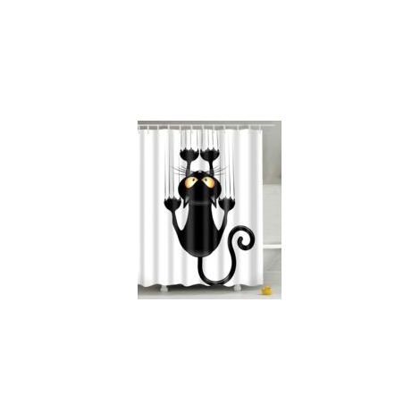 DIY Duschvorhang mit schwarzer Katze (180x180cm), lustiges Katzenmotiv, mit Crezuo