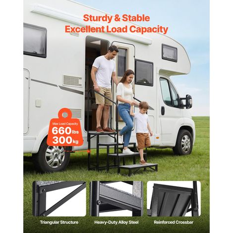 Escalier Mobile à 4 Marches, Marchepied avec 2 Rampes pour Caravane, Capacité 300 kg, Portable pour Spa, Camping-car, Piscine, avec… (1/5)