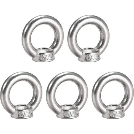 Écrou à oeil de levage M5 filetage femelle en acier inoxydable 304 forme ronde pour raccord de corde paquet de 5 (1/4)