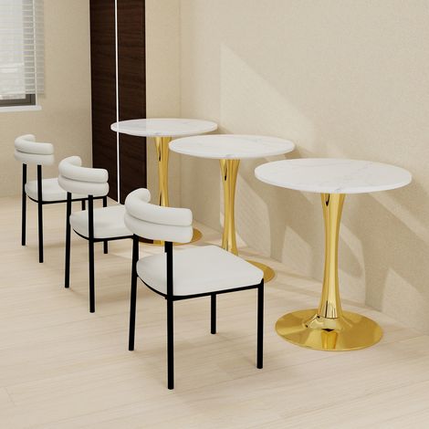Table à manger ronde 70 x 70 x 72 cm en marbre artificiel blanc et doré HAVRYA (1/5)