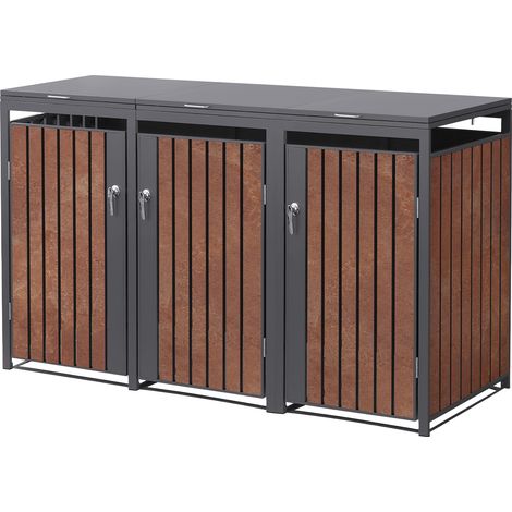 ML-Design Copribidoni per 3 Bidoni di Spazzatura 240L 200x80x116,3 cm Antracite Effetto Ruggine in Acciaio Box per Rifiuti Copribidone 3 Porte per Pattumiera da Esterno Capanno da Giardino
