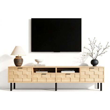 Meuble TV de 200 cm,avec 2 tiroirs,TV Lowboard Moderne pour Le Salon,200 x 35 x 44 cm,Naturel (1/5)