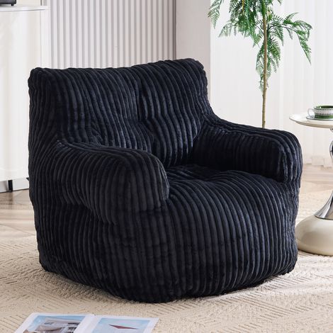 Puf de interior, relleno de espuma viscoelástica, 100x94x70 cm, tejido de cordón suave, tapizado, negro (1/5)