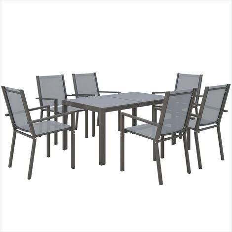 Salon de jardin Ensemble repas jardin 6 personnes table acier (1/5)