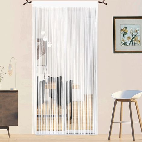 1 Rideau Fil, Anti Mouches, Blanc, 90x200cm, Séparation, Extérieur
