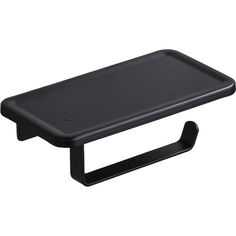 Portarrollos de papel higiénico de pared de aluminio, sin perforaciones, autoadhesivo, con bandeja para baño y cocina, 2 unidades (1/2)