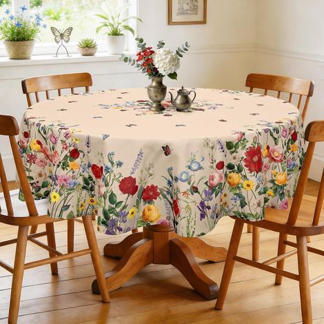 Nappe ronde Ø 180 cm motif floral, lavable, polyester, style vintage