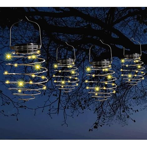 Lot de 4 lanternes solaires en spirale, lanternes créatives à suspendre avec poignée, lampes solaires décoratives pour jardin, patio, cour, porche, chemin (1/5)