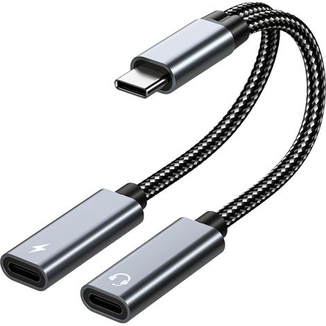 Adaptateur Double USB Type-C Jack - Casque et Chargeur 16 Bit / 60W 2-in-1 Splitter USB-C vers USB-C Mic Audio Adaptateur avec Charge Rapide pour iPhone 17 16 15, iPad Air/Pro, Galaxy S26 S25 (1/5)