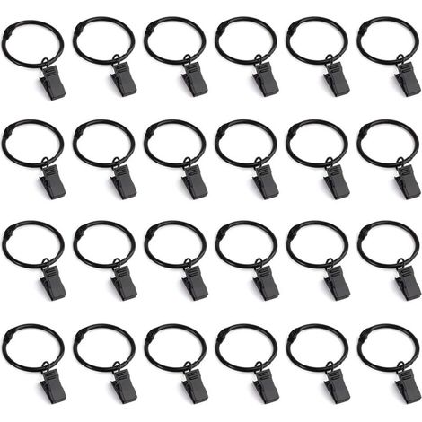 Pince Rideaux,Anneau Rideau 40 Pièces Pince Anneaux de Rideaux avec Pinces Metal Rideau Clips de Crochets Décoratifs de Diamètre Intérieur 35 mm-Noir (1/4)