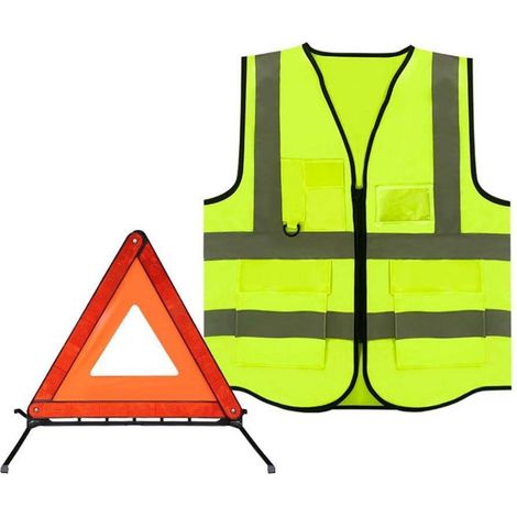Kit triangle de signalisation et gilet de sécurité réfléchissant 360° pour voiture (1/5)