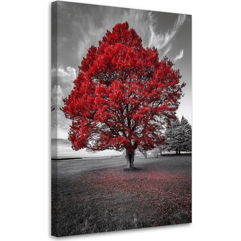 Tableau déco Grand arbre rouge Paysage 60x90 (1/5)