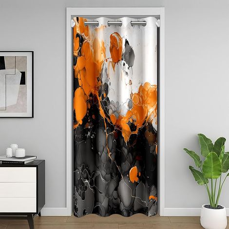 Rideau de Porte Art Abstrait,Rideau Occultant Orange,Rideaux de Placard Art Fluide d'encre de Texture de Marbre Ombre,Rideaux Occultant Marbrage Noir Gradient 86 x 203 cm - 86L X 203H cm (1 Panneaux) (1/5)